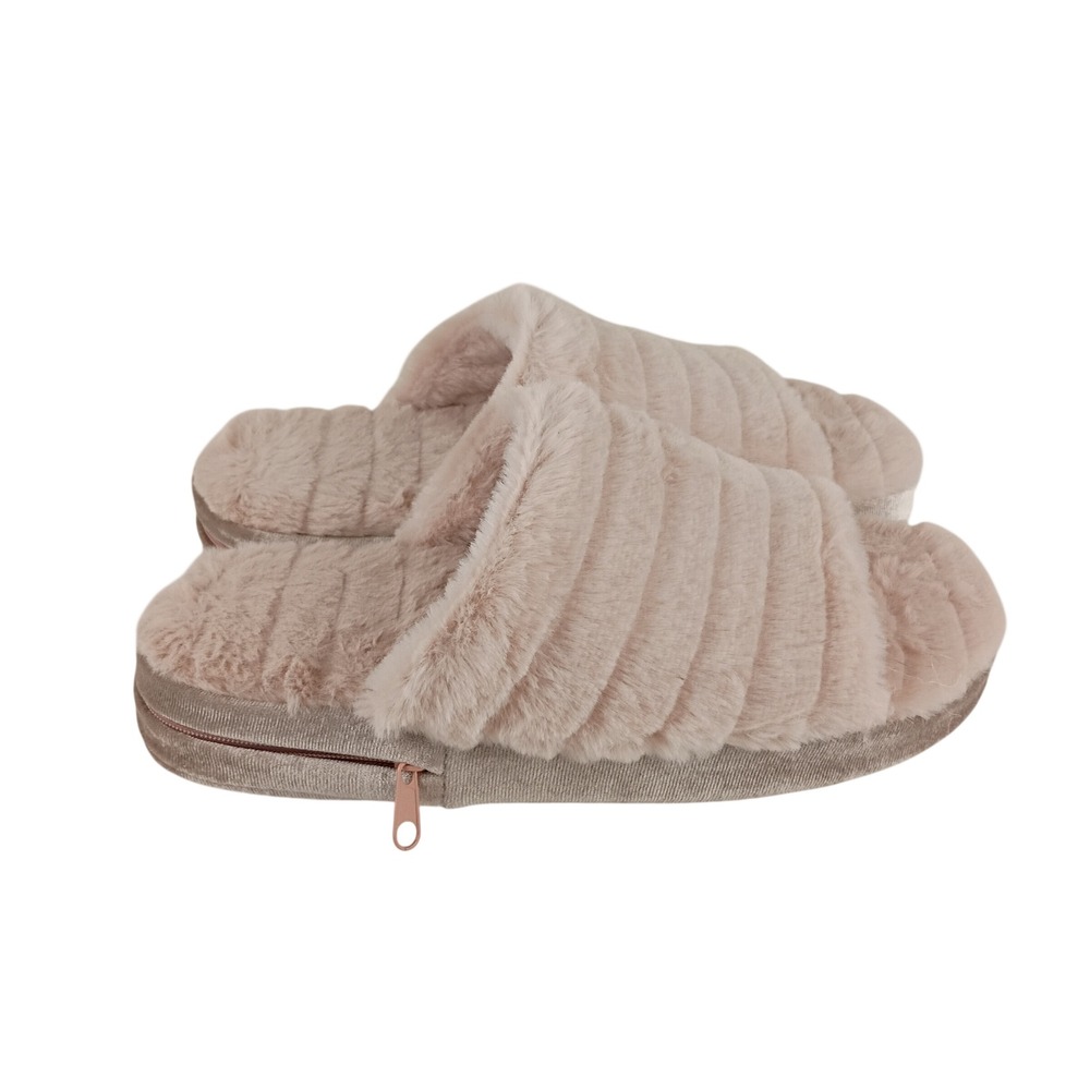 Womens Blush Pink Faux Fur Massage Slippers Size Large Plush Spa Slides Cozy